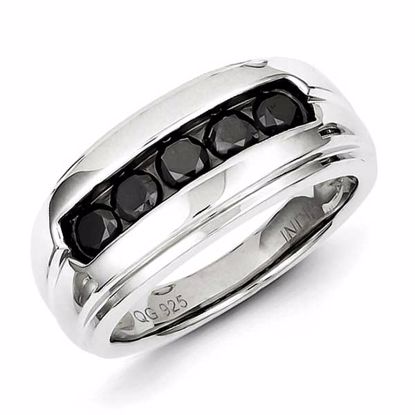 QR5463-11 Closeouts Sterling Silver & Five Black Diamond Mens Ring