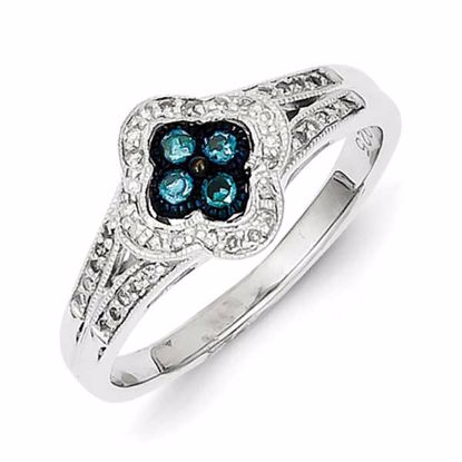 QR5258-6 White Night Sterling Silver Blue Diamond Small Flower Ring