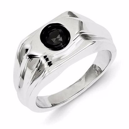 QR5535-9 White Night Sterling Silver Black Diamond Mens Ring