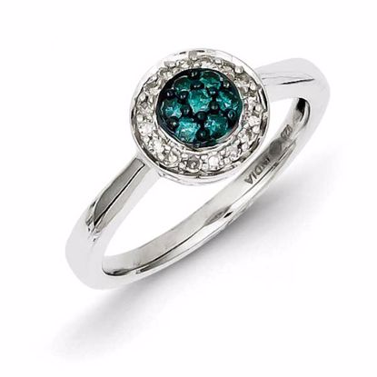 QR5188-7 White Night Sterling Silver White & Blue Diamond Cluster Ring