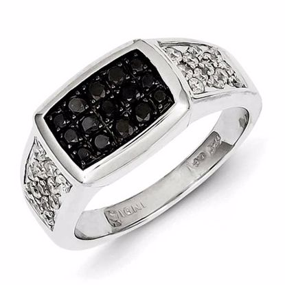 QR5512-9 White Night Sterling Silver Rhodium Plated Black and White Diamond Men's Ring