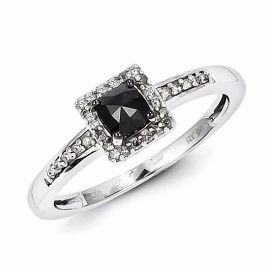 QR5400-8 White Night Sterling Silver w/ Black and White Diamond Ring