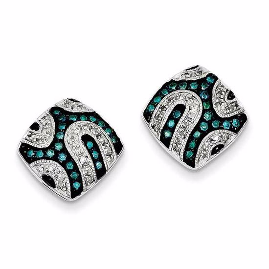 QE10809 White Night Sterling Silver Blue & White Diamond Square Post Earrings