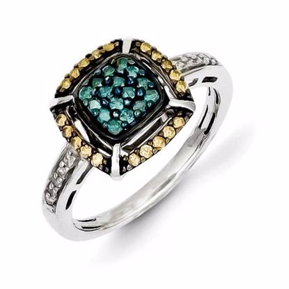 QR5159-7 White Night Sterling Silver Antiqued White,Champagne & Blue Diamond Ring