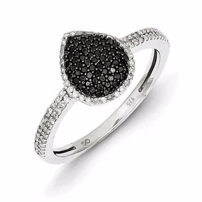 QR5376-8 White Night Sterling Silver Black and White Diamond Teardrop Ring