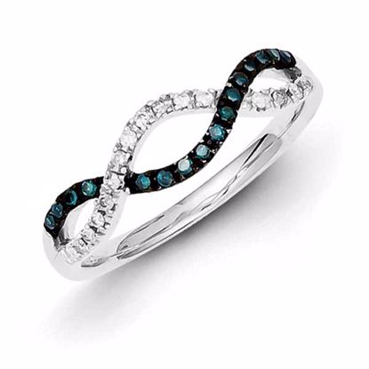 QR5297-8 White Night Sterling Silver White & Blue Diamond Ring