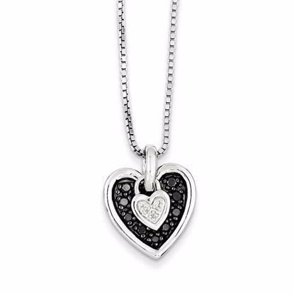 QP3741 Closeouts Sterling Silver White & Black Diamond Moveable Heart Pendant