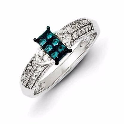 QR5235-6 White Night Sterling Silver Blue & White Diamond Ring