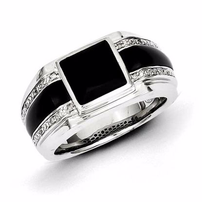 QR5555-9 White Night Sterling Silver Diamond & Onyx Men's Ring