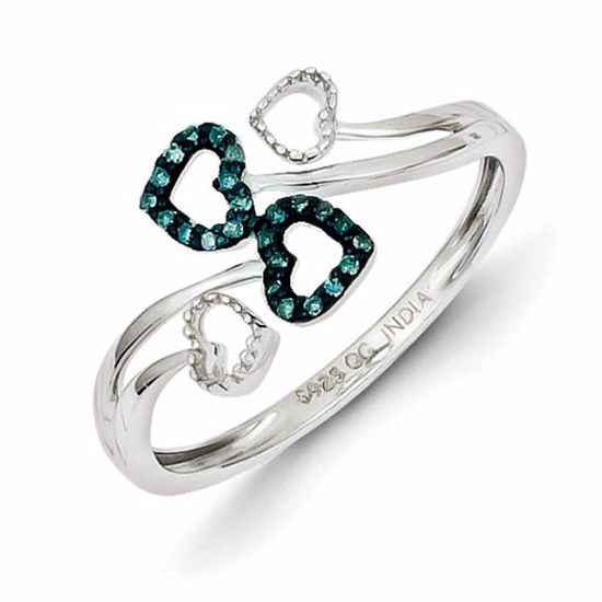 QR5178-8 White Night Sterling Silver Blue and White Diamond Multi Heart Ring