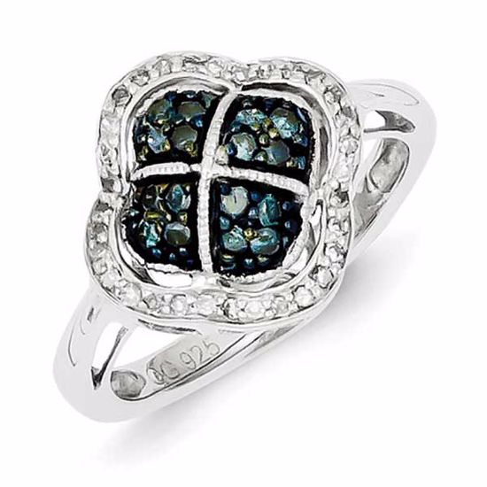 QR5253-6 White Night Sterling Silver Blue Diamond Clover Ring