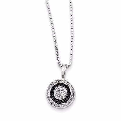 QP2341 White Night Sterling Silver Black and White Diamond Circle Pendant Necklace