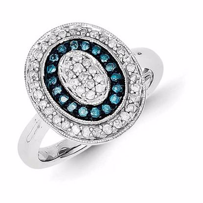 QR5215-6 White Night Sterling Silver Blue & White Diamond Oval Ring