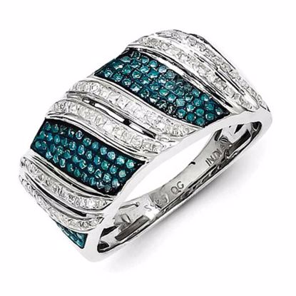 QR5275-7 White Night Sterling Silver Blue and White Diamond Ring