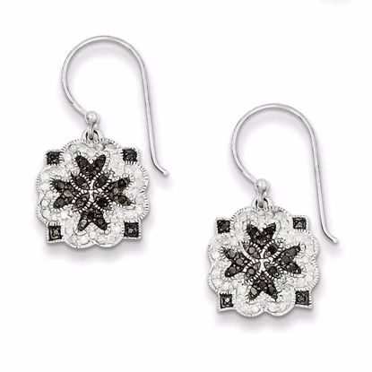 QE10914 Closeouts Sterling Silver White & Black Diamond Shepherd Hook Earrings