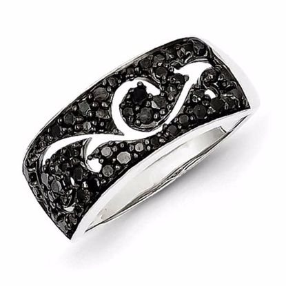 QR2998-6 White Night Sterling Silver Black Diamond Ring