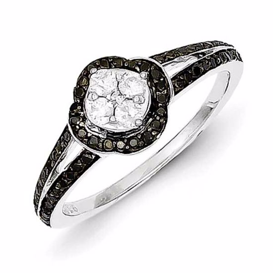 QR5371-8 White Night Sterling Silver Rhodium Plated Black & White Diamond Ring