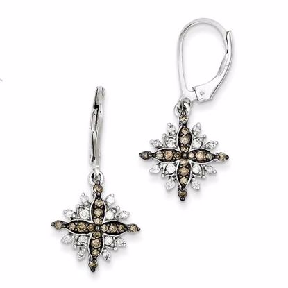 QE10693 White Night Sterling Silver White & Champagne Diamond Leverback Earrings