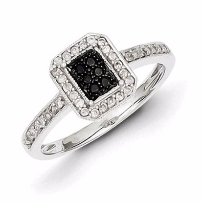 QR5410-6 White Night Sterling Silver Black & White Diamond Square Ring