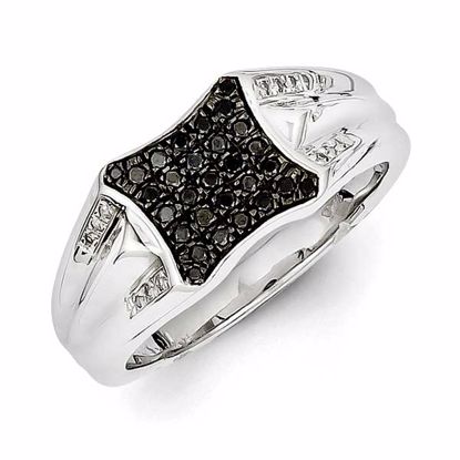 QR5586-10 White Night Sterling Silver Rhodium Plated Black and White Diamond Men's Ring