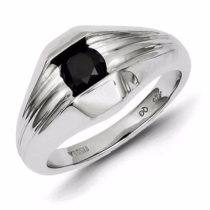 QR5520-11 White Night Sterling Silver Black Diamond Mens Ring