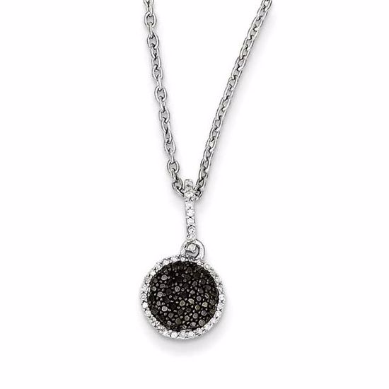 QP3768 White Night Sterling Silver Black and White Diamond Round Pendant