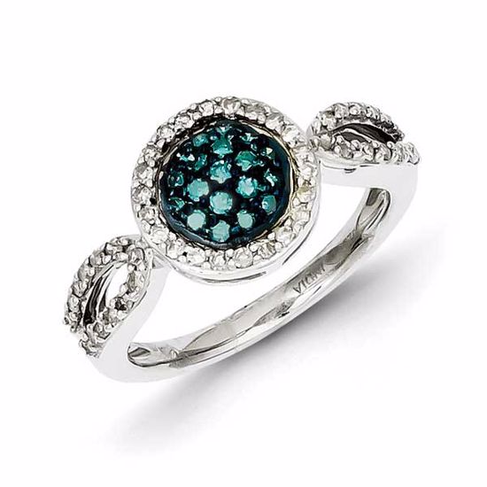 QR5193-8 White Night Sterling Silver White & Blue Diamond Cluster Ring