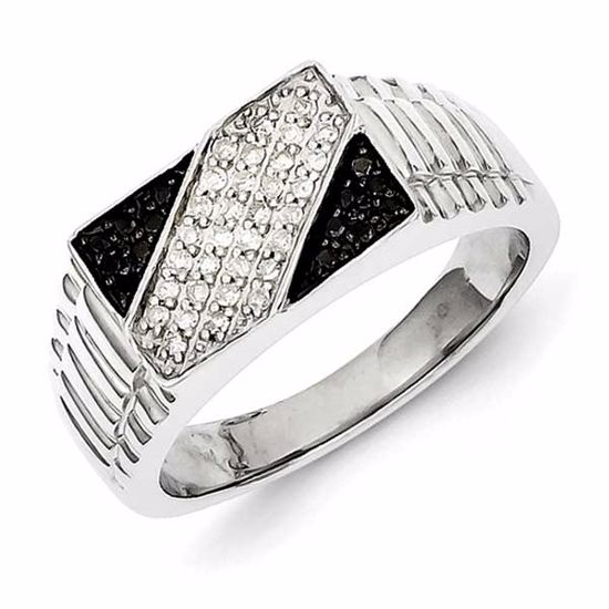 QR5486-10 White Night Sterling Silver Rhodium Plated Black and White Diamond Men's Ring