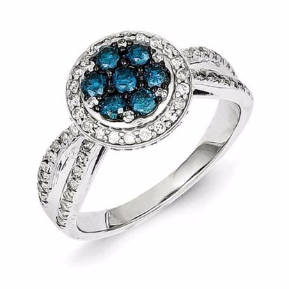 QR5269-6 Closeouts Sterling Silver Blue/White Diamond Ring