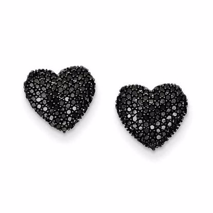 QE10821 Closeouts Sterling Silver Black Diamond Heart Post Earrings