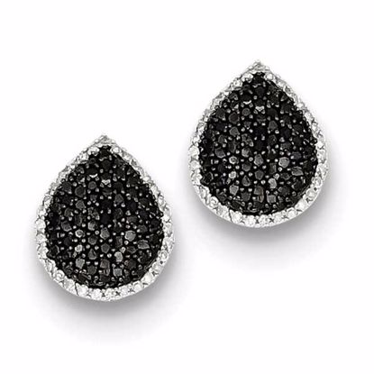 QE10850 Closeouts Sterling Silver Black and White Diamond Teardrop Post Earrings