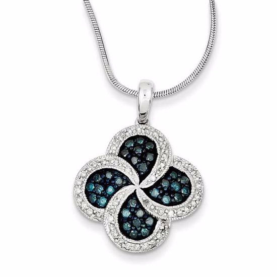 QP3707 White Night Sterling Silver Blue Diamond Clover Pendant