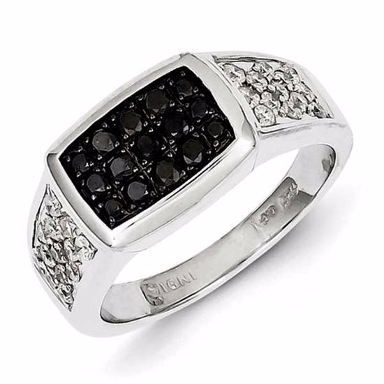 QR5512-11 White Night Sterling Silver Rhodium Plated Black and White Diamond Men's Ring