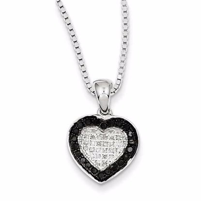 QP2333 White Night Sterling Silver Black & White Diamond Heart Pendant Necklace