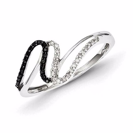 QR3342-8 White Night Sterling Silver Black & White Diamond Ring