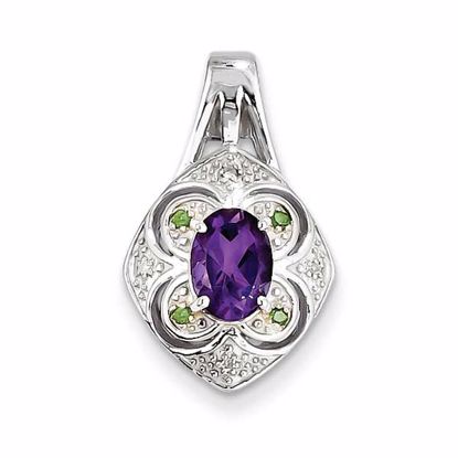 QP3045AM Celtic Sterling Silver White/Green Diamond & African Amethyst Pendant