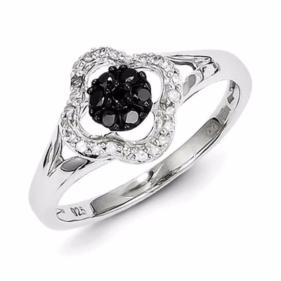 QR5458-6 White Night Sterling Silver Black & White Diamond Ring