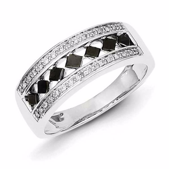 QR3221-8 White Night Sterling Silver Black & White Diamond Ring