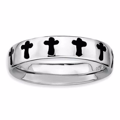 QSK108-5 Stackable Expressions Sterling Silver Stackable Expressions Polished Enameled Cross Ring