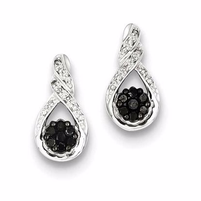 QE10832 White Night Sterling Silver Black Diamond Teardrop Post Earrings