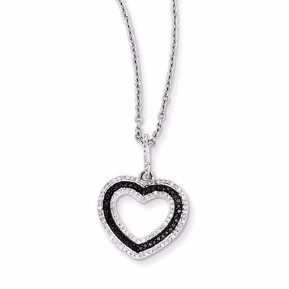 QP3745 White Night Sterling Silver Black and White Diamond Heart Pendant