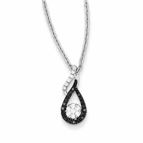 QP3779 White Night Sterling Silver Rhodium Plated Black & White Dia. Teardrop Pendant