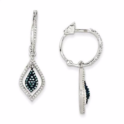 QE10743 Closeouts Sterling Silver Blue and White Diamond Hinged Hoop Earrings
