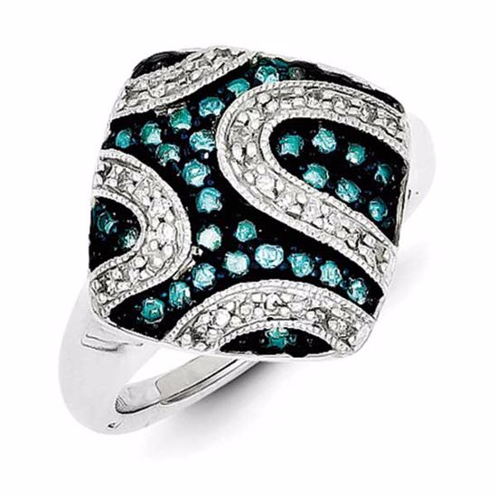 QR5279-7 White Night Sterling Silver Blue & White Diamond Ring