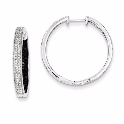 QE7904 Closeouts Sterling Silver Black & White Diamond In/Out Hoop Earrings