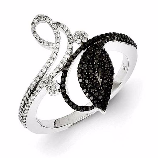 QR5442-7 White Night Sterling Silver Black and White Diamond Ring