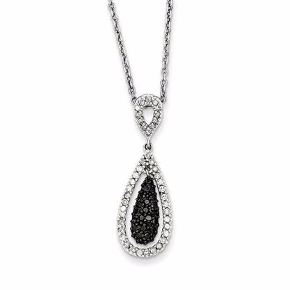 QP2347 White Night Sterling Silver Black and White Diamond Double Teardrop Pendant