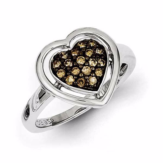 QR5149-6 White Night Sterling Silver Champagne Diamond Heart Ring