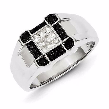 QR5507-9 White Night Sterling Silver Rhodium Plated Black and White Diamond Men's Ring