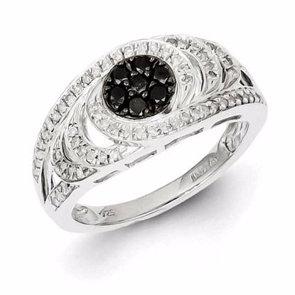 QR5373-8 Closeouts Sterling Silver Rhodium Plated Black & White Diamond Ring